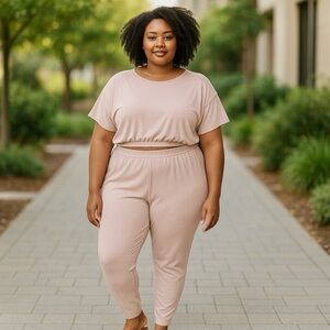 NWT 2 Piece Khaki Comfy Casual Outfit, Pants and Shirt